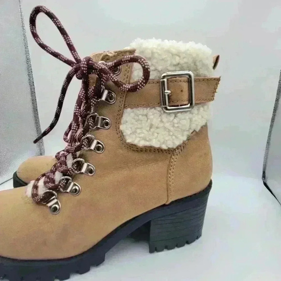 Madden Girl Womens Hayess Faux-Fur Lug Sole Hiker Booties, LT BEIGE, Size 5M - Picture 11 of 11